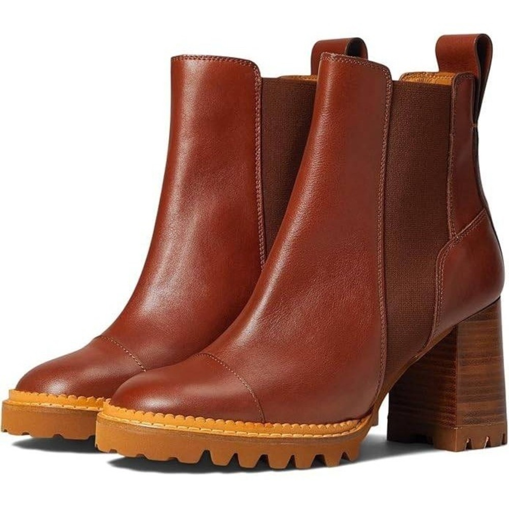 NIB See by Chloe Women's 6.5 Mallory Heeled Boots Brown Leather (MSRP $475